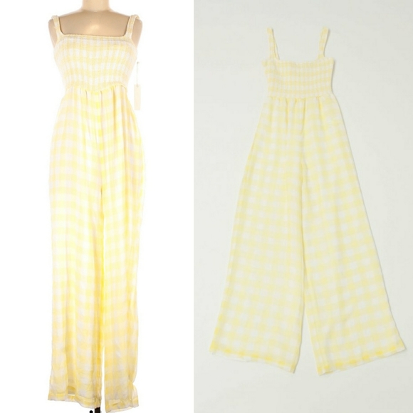 Anthropologie Capulet Wren Smocked Jumpsuit Yellow Gingham Sz L NWT - Picture 5 of 14